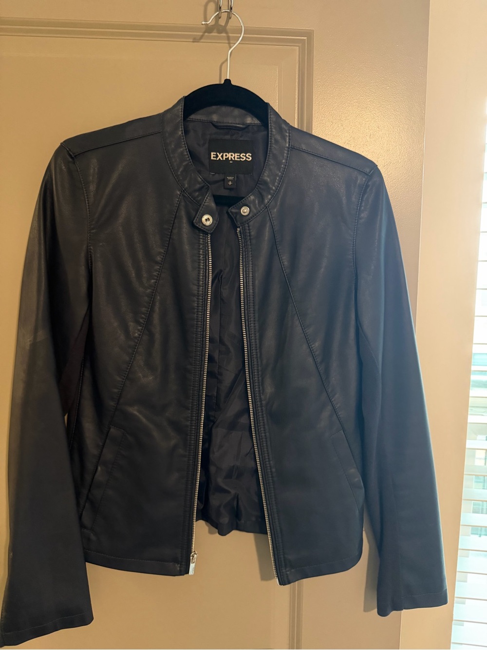 Navy blue leather jacket